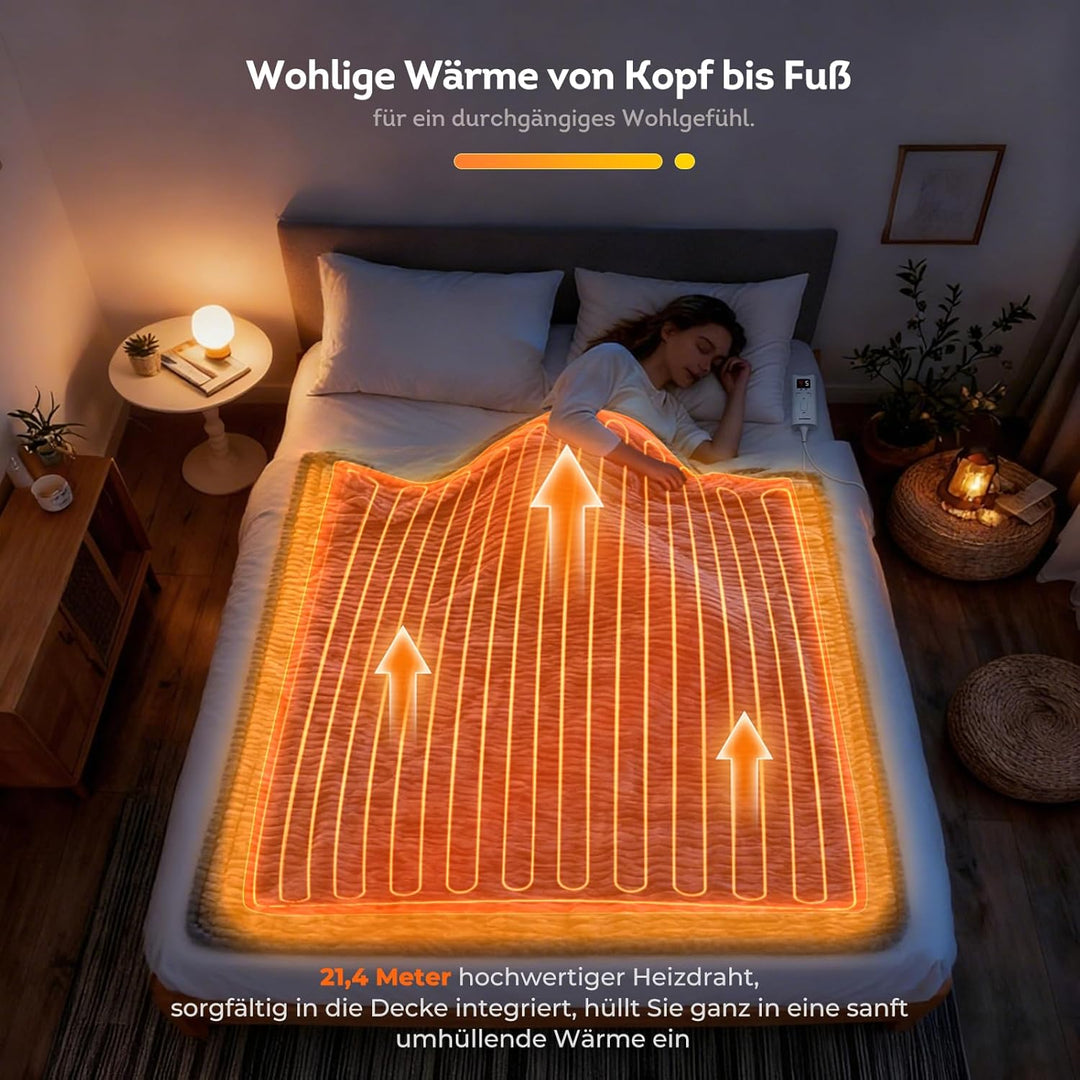 Heizdecke 180x130 cm – 9 Heizstufen & Abschaltautomatik mit Überhitzungsschutz – Maschinenwaschbare