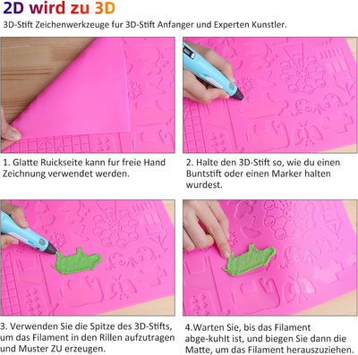 Dikale 3d Drucker Stift Zeichenwerkzeuge Silikonmatte Rosa Gross mit 1,75mm PLA Filament Set 30 Farb