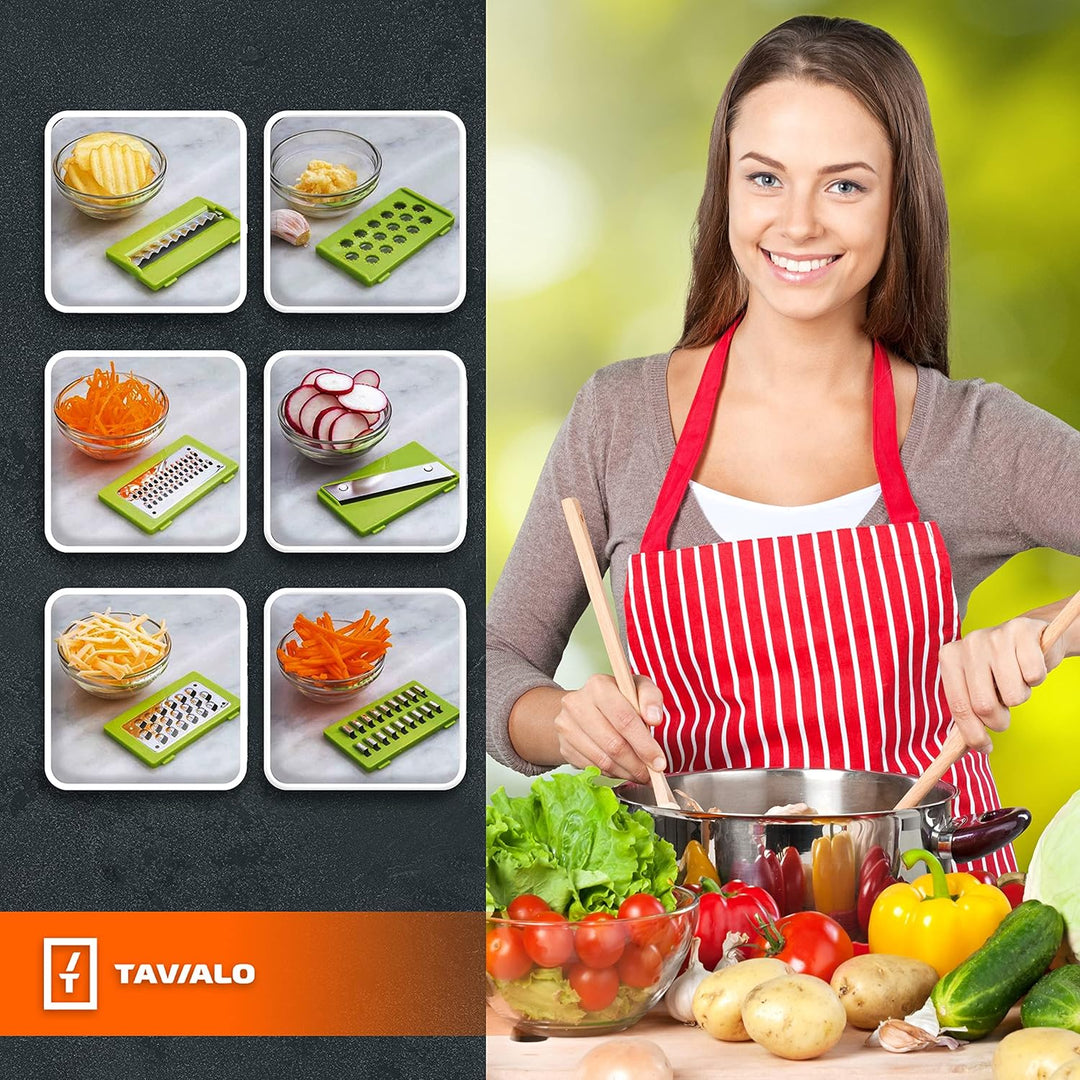 TAVIALO Gourmet Mandoline Gemüsehobel-Set 11Teilig, Hobel küche, Gemüseschneider für Stifte, Scheibe