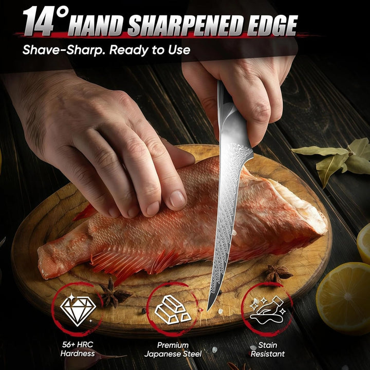 DRAGON RIOT Filetiermesser Fisch - Profi Fischmesser und Ausbeinmesser, Scharfes Fischfiletmesser mi
