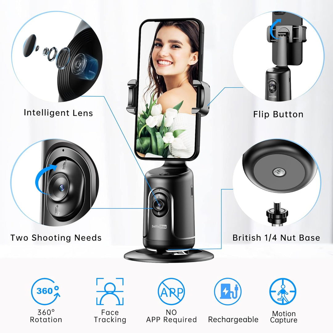 Auto Face Tracking Stativ, 360° Rotation Smart Telefonhalter, Keine App nötig, Gesicht Körper Selfie