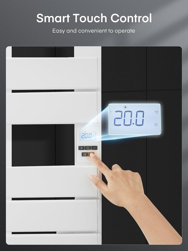 Badheizkörper Elektrisch, 600 x 1010 mm Handtuchheizkörper, mit Timer, Mehrstufiger Temperatureinste