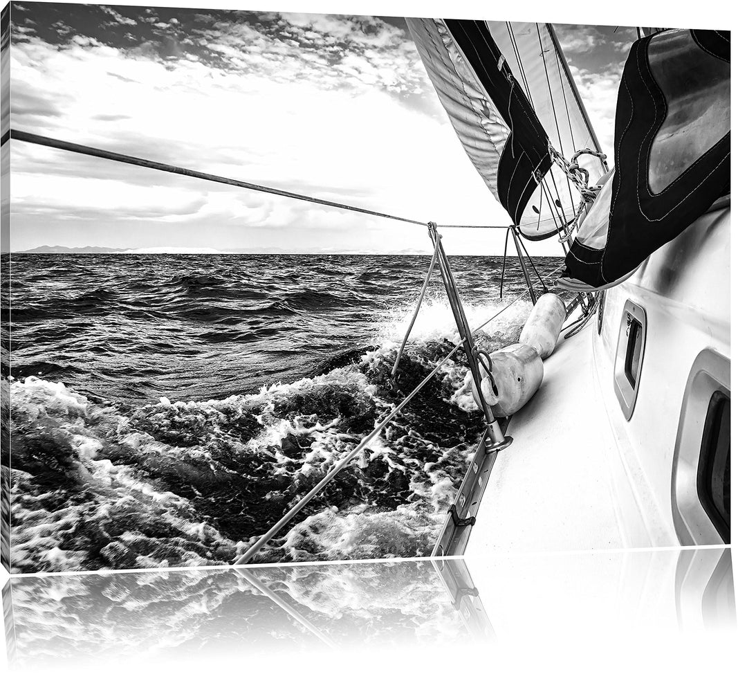 Pixxprint Die weissen Segel der Yacht Kunst B&W, Format: 100x70 auf Leinwand, 100x70