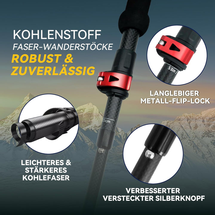 UnderwoodAggregator Carbon Fiber Trekkingstöcke – 2er Set Leichte & verstellbare Wanderstöcke für Da