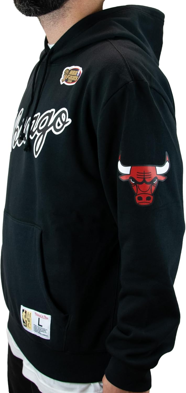 Mitchell & Ness NBA Game Time Fleece Hoodie Vintage Logo, Black Chicago Bulls, Schwarz M, Chicago Bu
