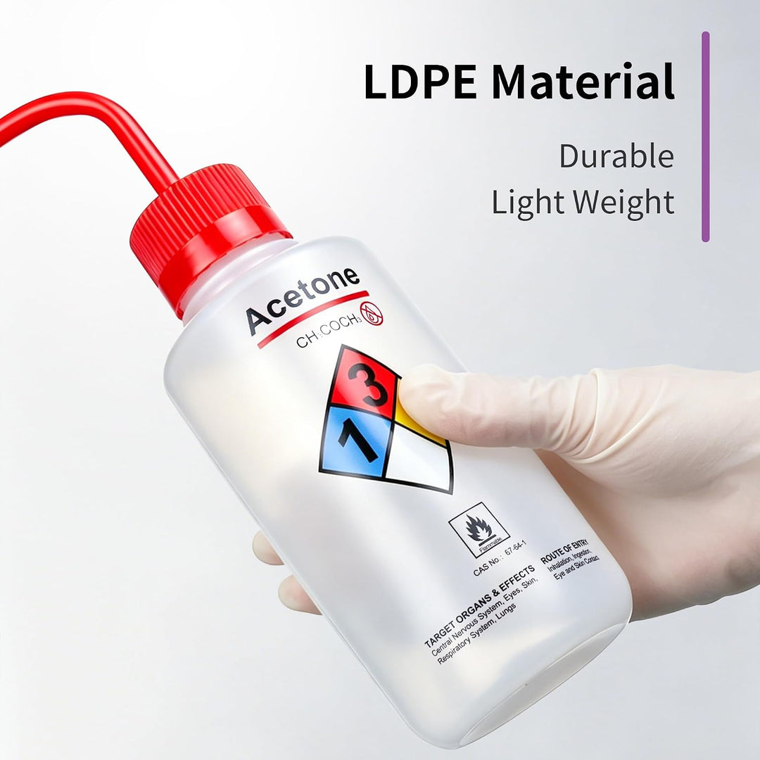 Labvida 2 Stück Sicherheits-Waschflaschen, 500 ml, Aceton-Waschflasche, LDPE-Material, LVM004 2 x Ac
