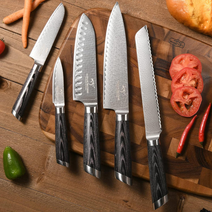 NANFANG BROTHERS Damast-Küchenmesser-Set 7-teilig, VG10 Japanisches Profi-Küchenmesser-Set Damast mi