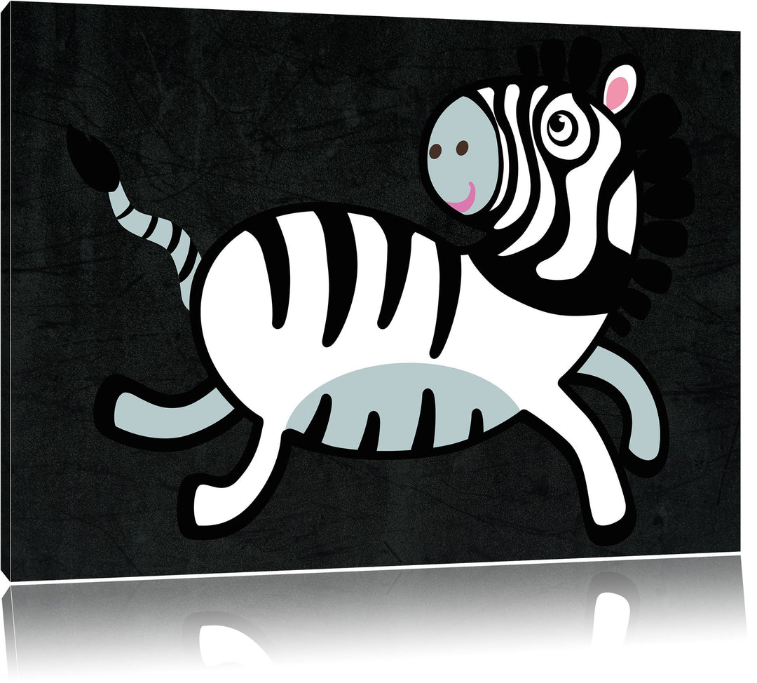 Niedliches Zebra schwarz, Format: 100x70 auf Leinwand, XXL riesige Bilder fertig gerahmt mit Keilrah