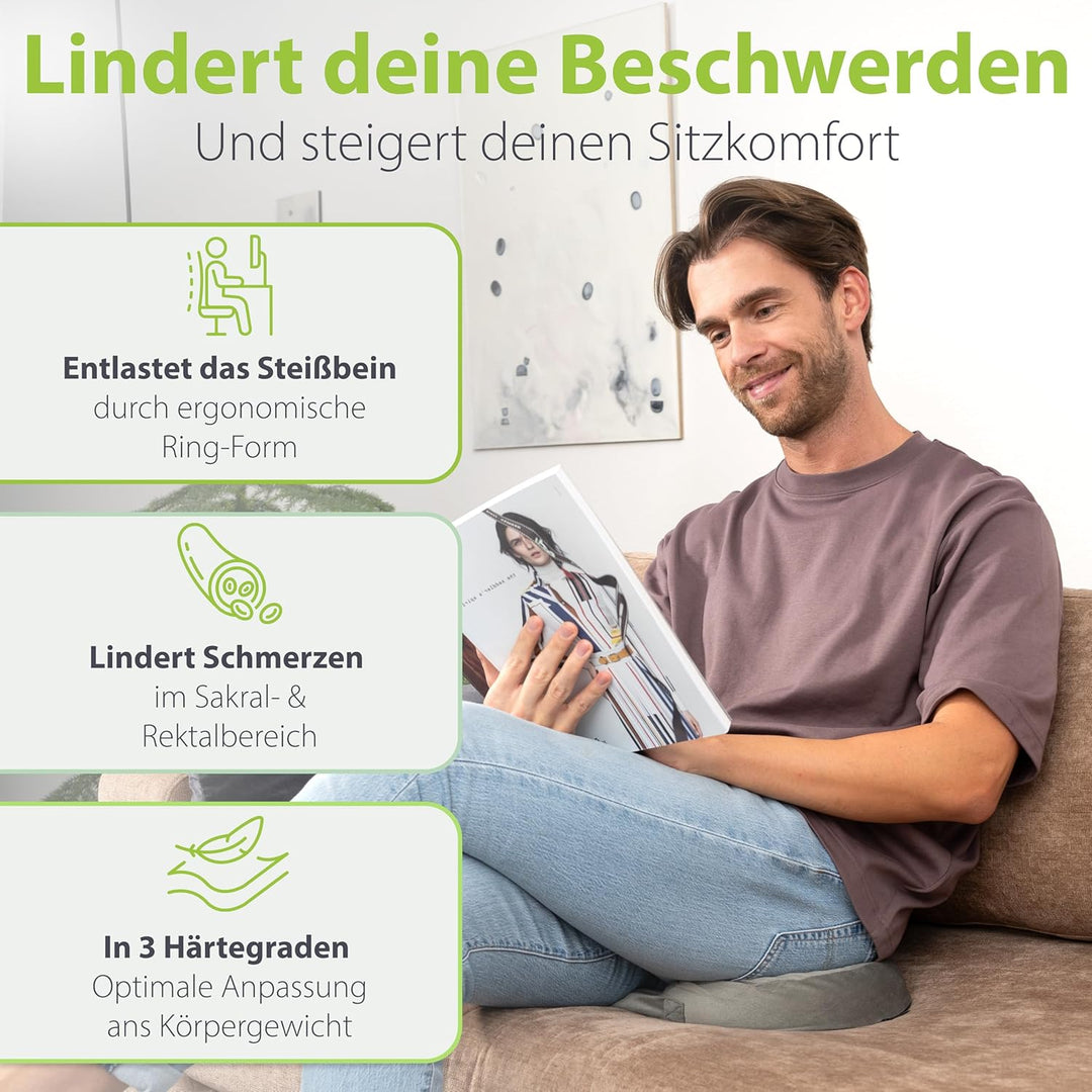 feela.® Orthopädisches Sitzring [3 Härtegrade] – Hämorrhoiden Sitzkissen mit Loch – nach OP & Geburt