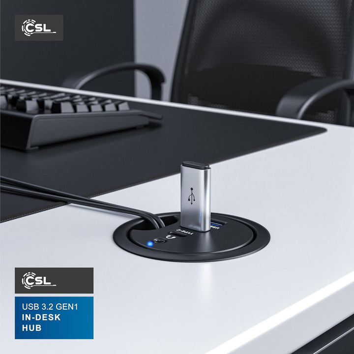 CSL - USB 3.2 In-Desk USB Hub - Tisch Kabeldurchführung - Tischkabeldose - 2 x USB 3.2 – 1 x USB C 3