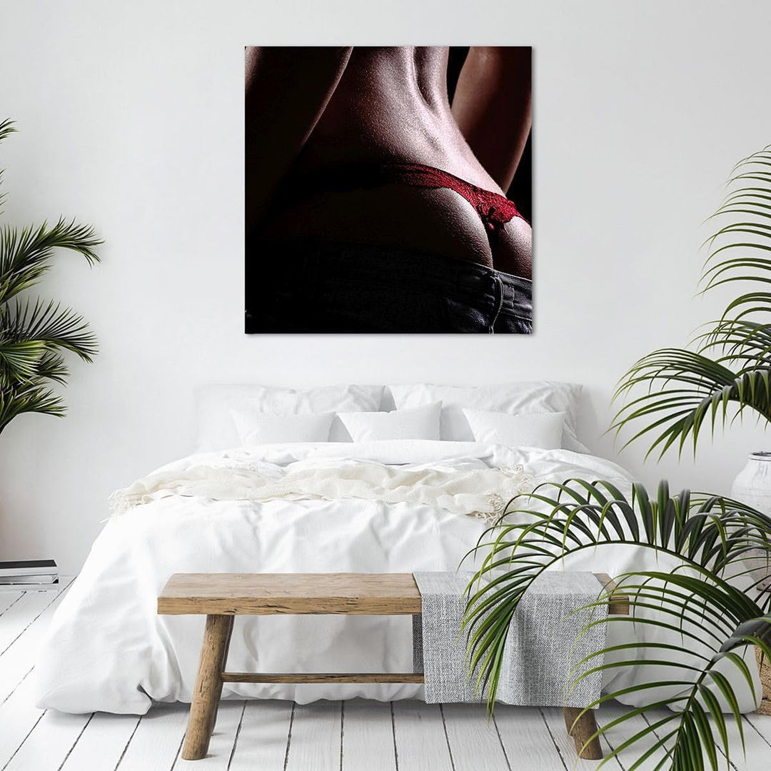 Bilder auf Leinwand Frau Körper String Leinwandbild mit Rahmen 60x60cm Wandbilder Dekoration Wohnzim