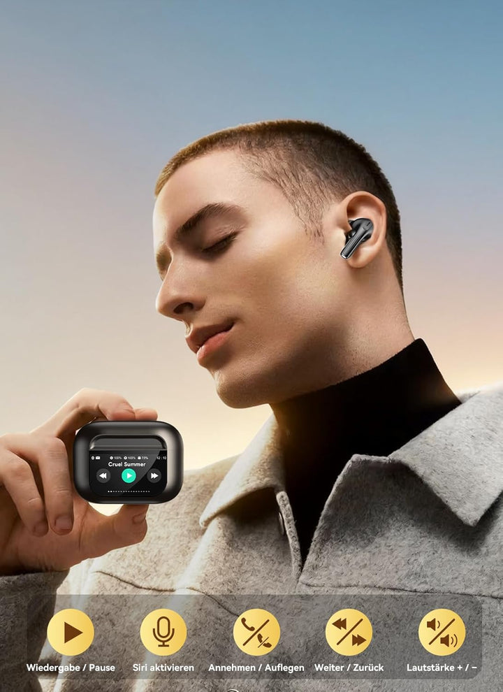ZZU Kabellose Bluetooth Kopfhörer mit Smart Touchscreen, 48 Std. Laufzeit, Bluetooth 5.4 In-Ear Ohrh