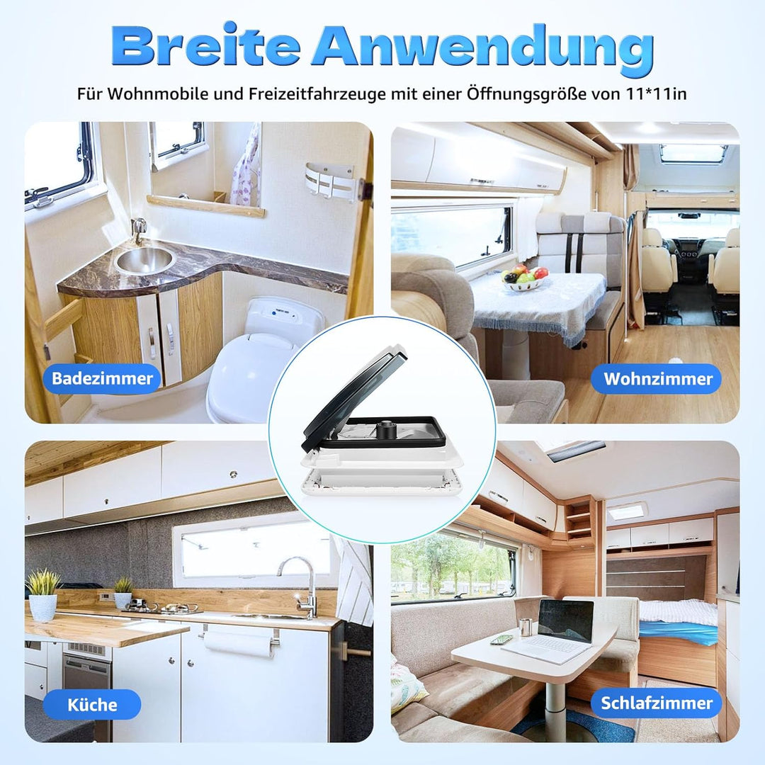 28 * 28cm Dachlüfter mit LED-Leuchten Wohnwagen-Dachlüfter (mit Belüftung Wohnwagen-Luke Fenster)