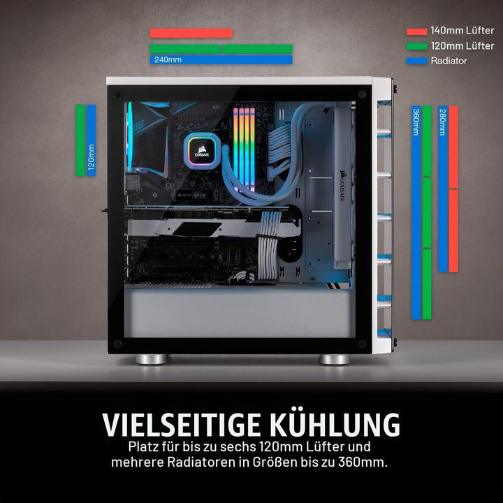 Corsair iCUE 465X RGB Mid-Tower ATX Smartes Gehäuse (Seiten und Frontscheibe aus gehärtetem Glas, 3