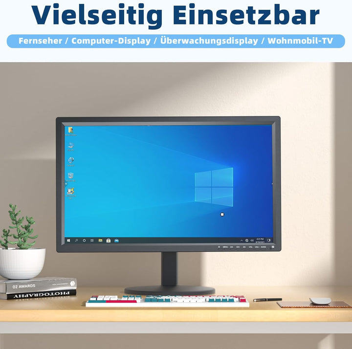 DESOBRY 1080P 22 Zoll Mini Fernseher, HDMI USB AV-Eingang, Kleiner Fernseher mit Antenne und DVB-T2-