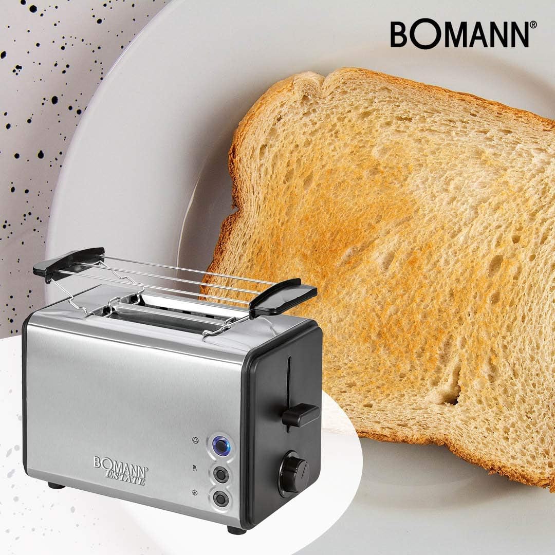 Bomann TA 1371 CB — 2 Scheiben-Toaster, Brötchenaufsatz abnehmbar, Edelstahlgehäuse, 750-850 Watt