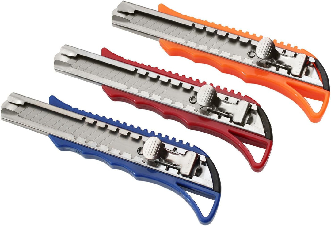 10 Profi Cuttermesser Teppichmesser inkl. 30 Ersatzklingen | 18mm Klinge | sicherer, stabiler Klinge