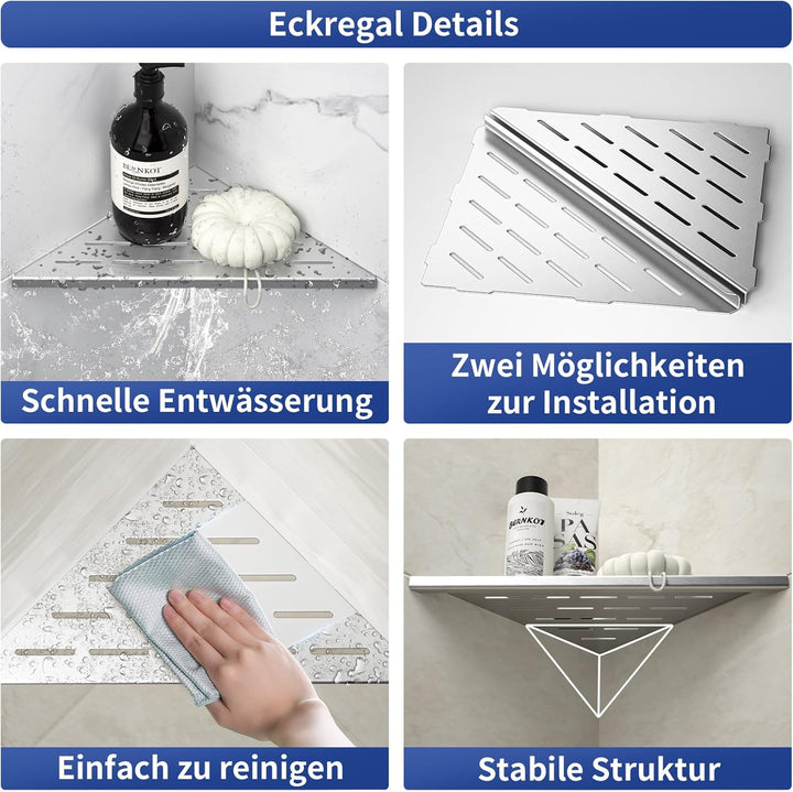 Bernkot Eckablage Duschablage 304 Edelstahl ohne Bohren für Badezimmer Shampoo Halter Gestreiftes Lo
