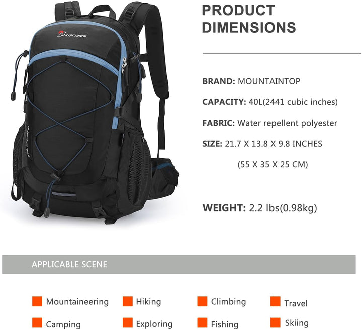 MOUNTAINTOP 40L Wanderrucksack Herren Damen Trekkingrucksack Outdoor Rucksäcke mit Regenhülle für Ca