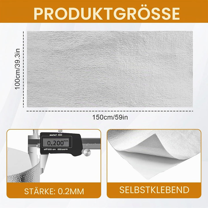 Aluminisierte Hitzeschutzmatte,Hitzeschutzmatte Selbstklebend Kleberücken Aluminium Glasfaser Blatt,