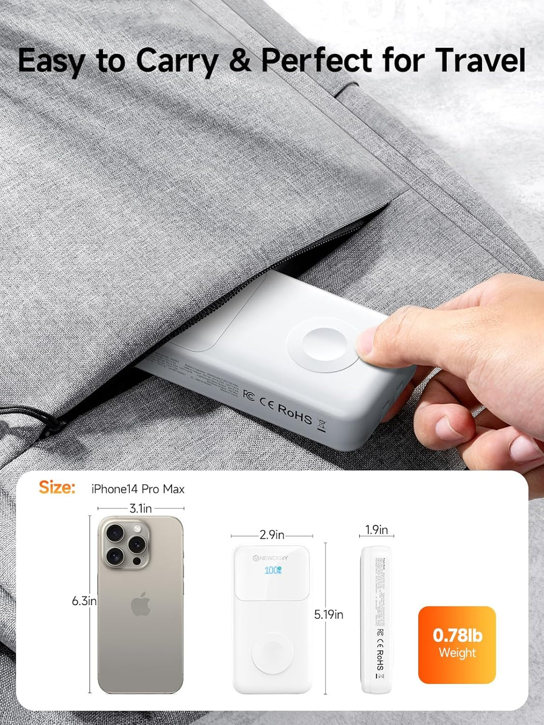 NEWDERY Powerbank für Apple Watch & iPhone Ladegerät 20000mAh Drahtloses Ladestation Power Bank, Sch