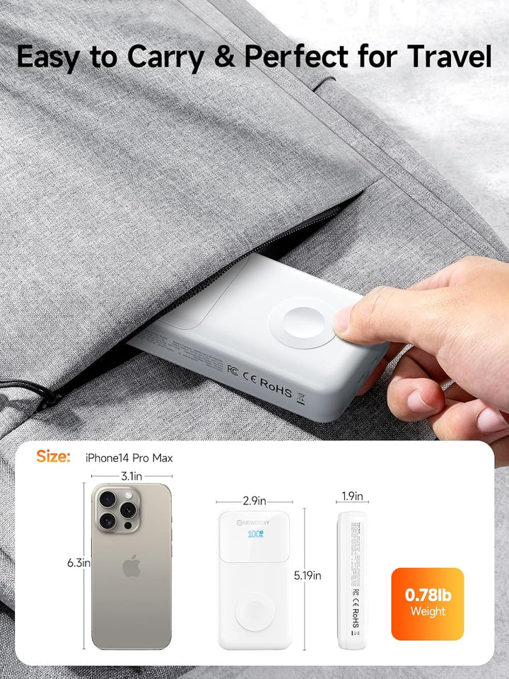 NEWDERY Powerbank für Apple Watch & iPhone Ladegerät 20000mAh Drahtloses Ladestation Power Bank, Sch