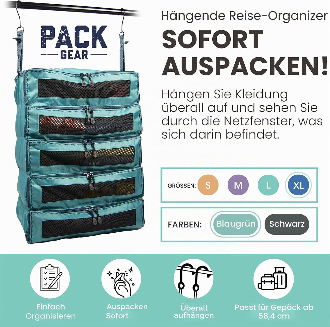 Pack Gear Koffer-Organizer zum Aufhängen, Reiseutensilien, Faltbare Packwürfel, gross oder Handgepäc
