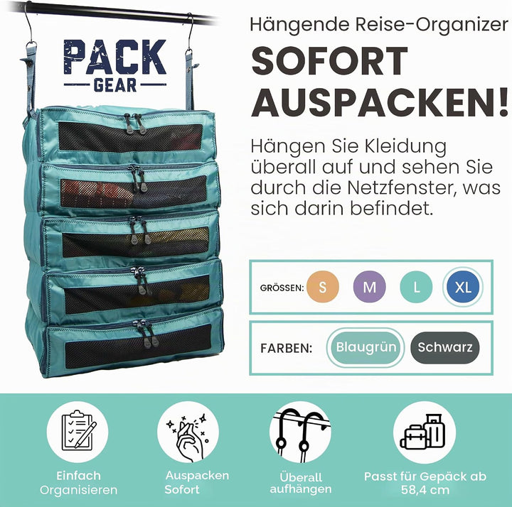 Pack Gear Koffer-Organizer zum Aufhängen, Reiseutensilien, Faltbare Packwürfel, gross oder Handgepäc
