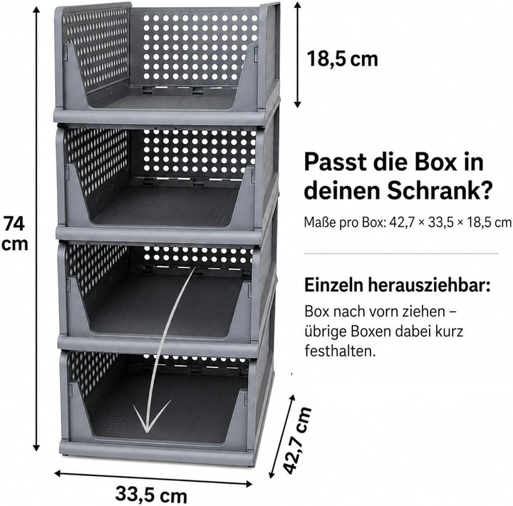 Kleiderschrank Organizer 4er Set – faltbare, stapelbare Aufbewahrungsboxen aus PP Kunststoff für Kle