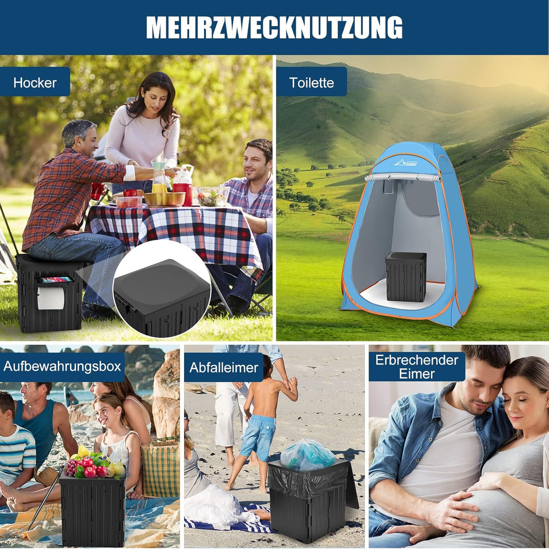 WADEO Tragbare Campingtoilette mit Deckel, 39 cm hohe Mobile Toilette mit 12 Stück Toilettenbeutel,
