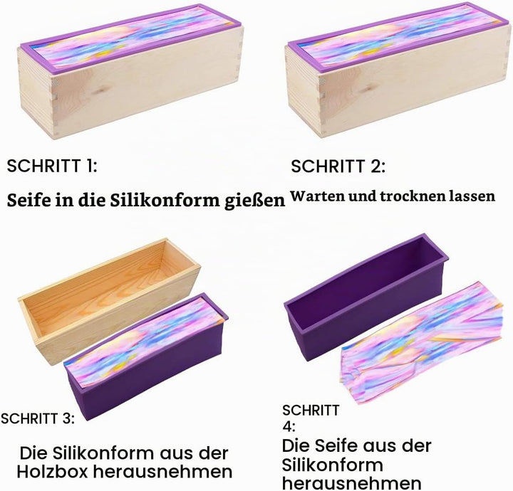 AOFOX Holzseifenlaibform und Seifenschneider-Set - 2 Stück Rechteck Silikonform unterschiedlicher Gr
