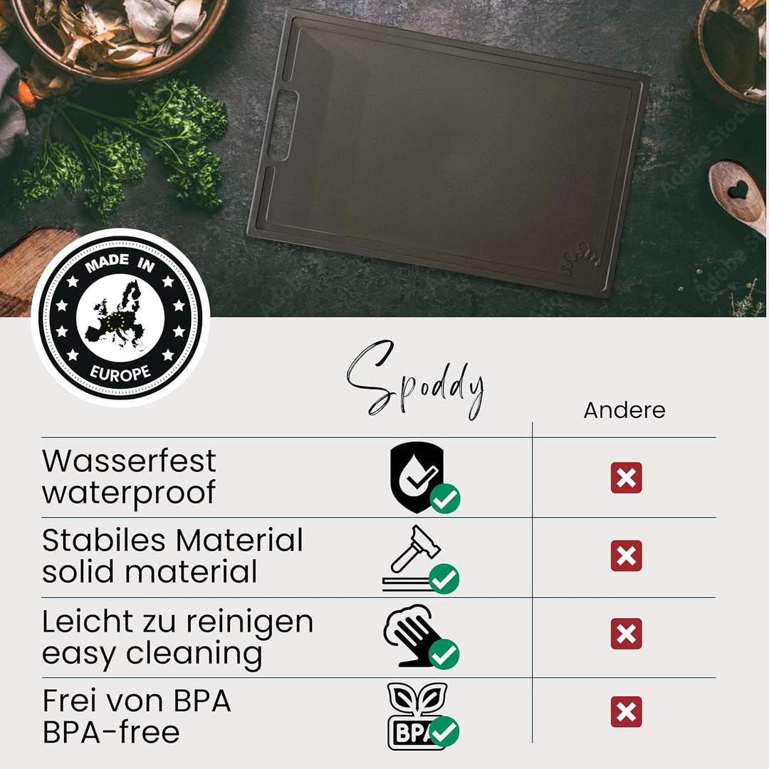 Schneidebrett Kunststoff (2er Set - 38,5 x 24 cm Gross - Schwarz) - Spülmaschinenfest - Schneidebret