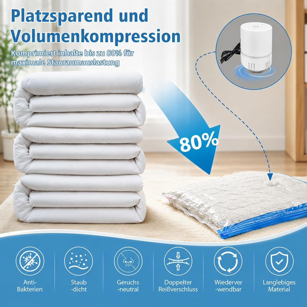 Vakuumbeutel für Kleidung 20 Stück mit Elektrischer Luftpumpe Vakuumierbeutel (5xJumbo/5xGross/5xMit