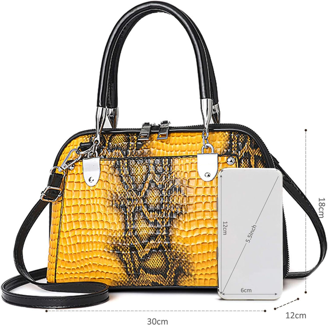 NICOLE & DORIS Retro Handtasche für Frauen Schultertaschen Klassische Krokodil Umhängetasche PU Lede