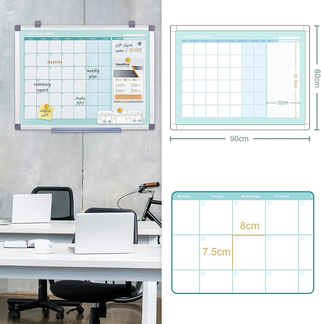 MAKELLO Magnetischer Monatskalender, Whiteboard, 91,4 x 61 cm, trocken abwischbar, Wandmontage, Alum