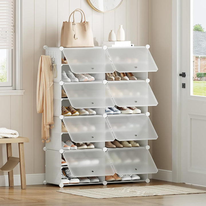 HOOBRO Schuhregal mit 8 Fächern, Schuhschrank, für 32 Paar Schuhe, 40 x 30 x 30 cm pro Fach, schmal,