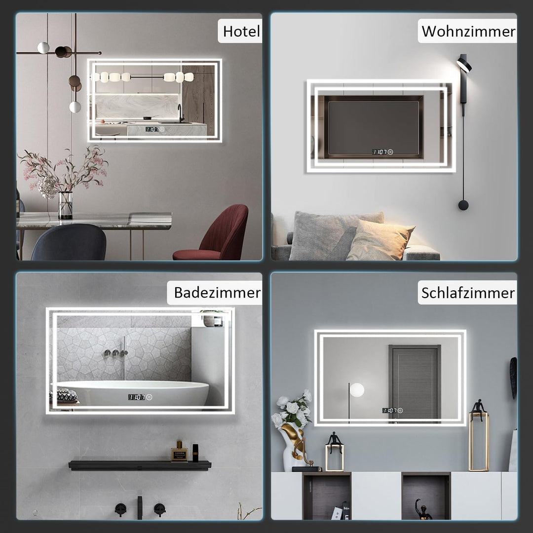 BD-Baode Badspiegel mit Beleuchtung, 50x70cm Badezimmerspiegel Rechteckiger mit Touch Schalter und U