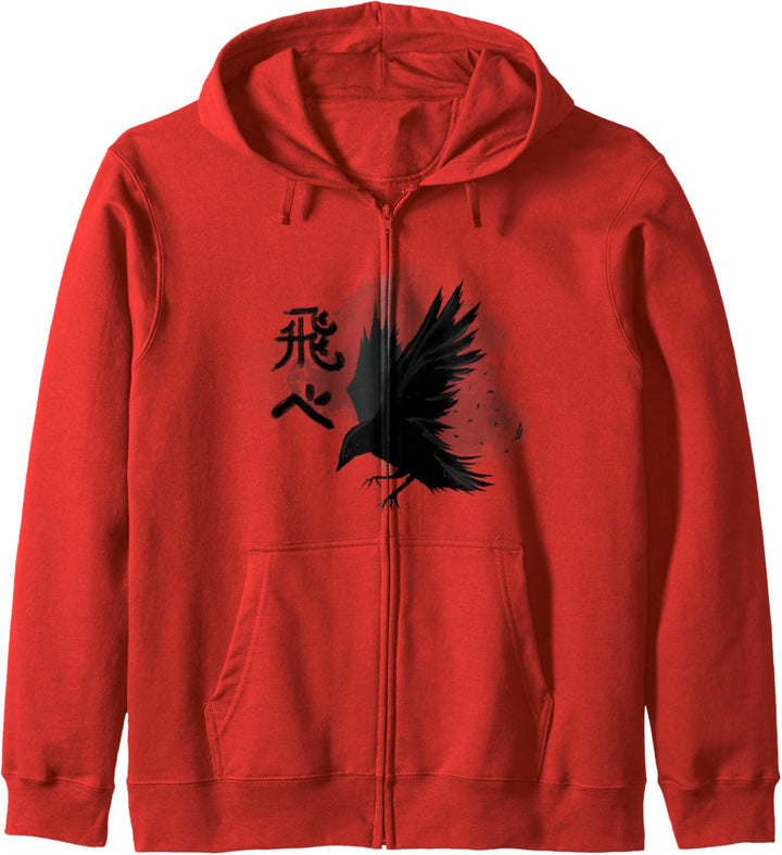 Fly High Krähe japanische Schriftzeichen Kapuzenjacke