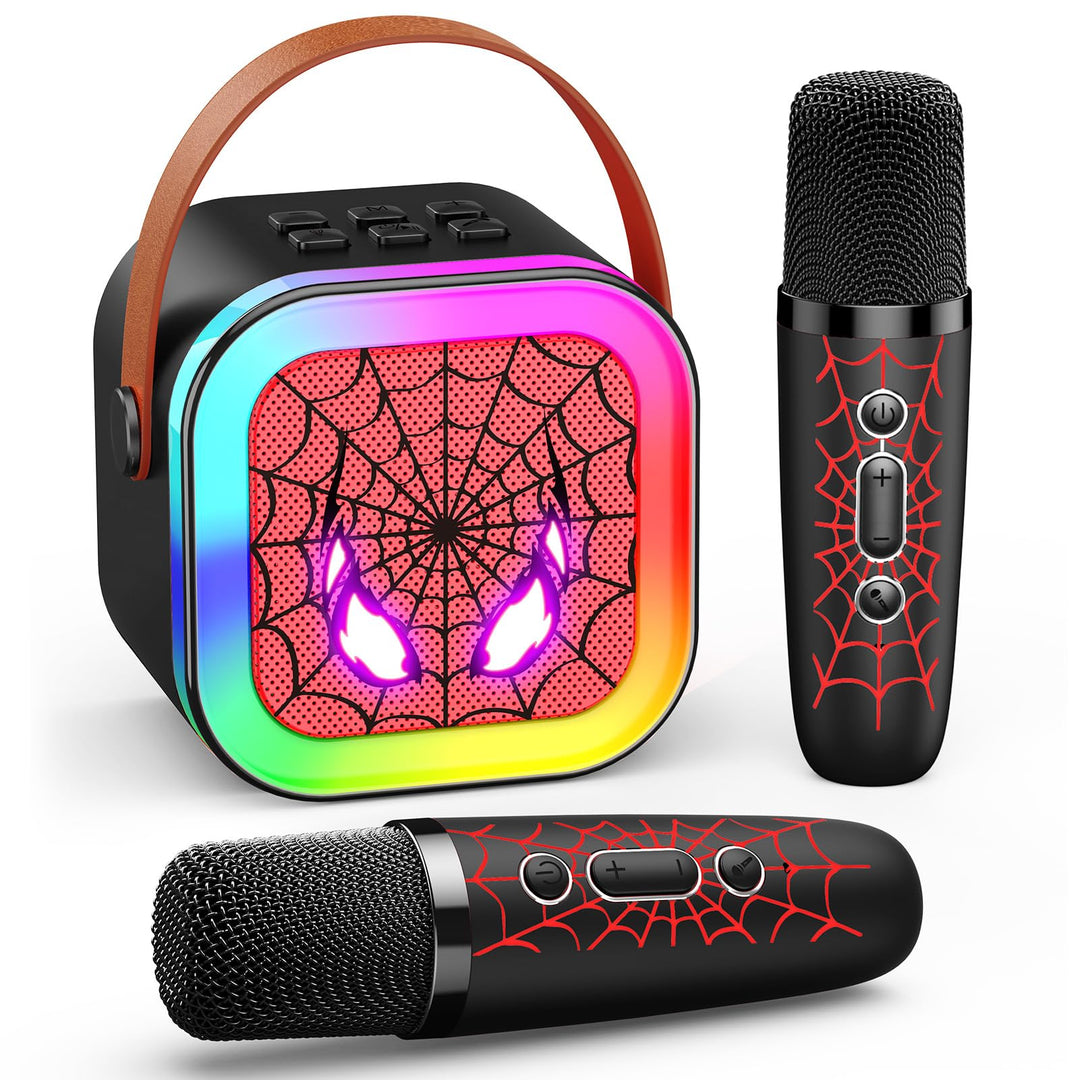Braxel Karaoke Maschine mit 2 Bluetooth Mikrofon, Spider Spielzeug Geschenk für Junge Weihnachten Ge