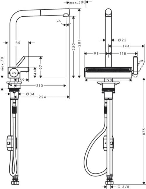 hansgrohe Küchenarmatur Aquno Select M81 (Wasserhahn Küche mit Abtropfsieb, 360° schwenkbar, hoher u