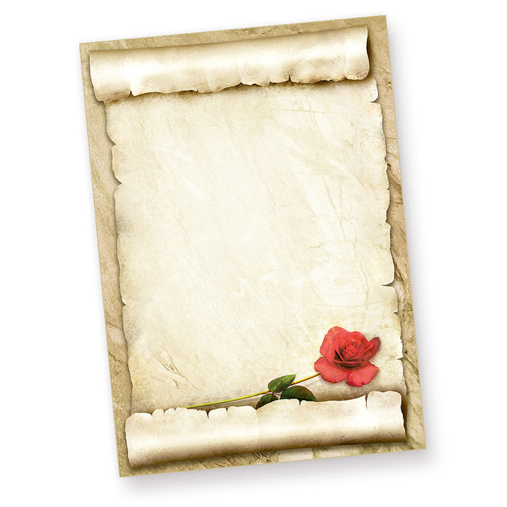 Tatmotive ROTE ROSE Briefpapier (500 Blatt) Schönes Liebesbrief-Motivpapier, 500 Blatt