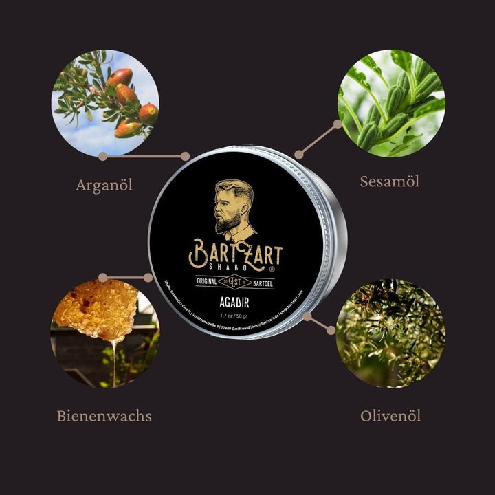 BartZart Agadir Bartwachs mit Moschus Duft I 50g Bartbalsam für Männer I Bart Balsam mit Arganöl für