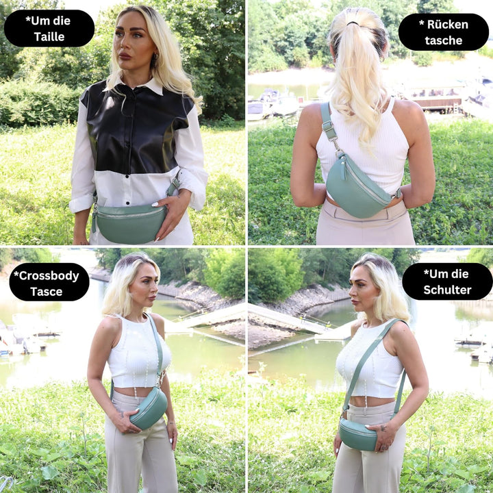 Blade Bauchtasche Damen Echtleder, stylische Gürteltasche Damen mit 2 gemusterten und Leder abnehmba