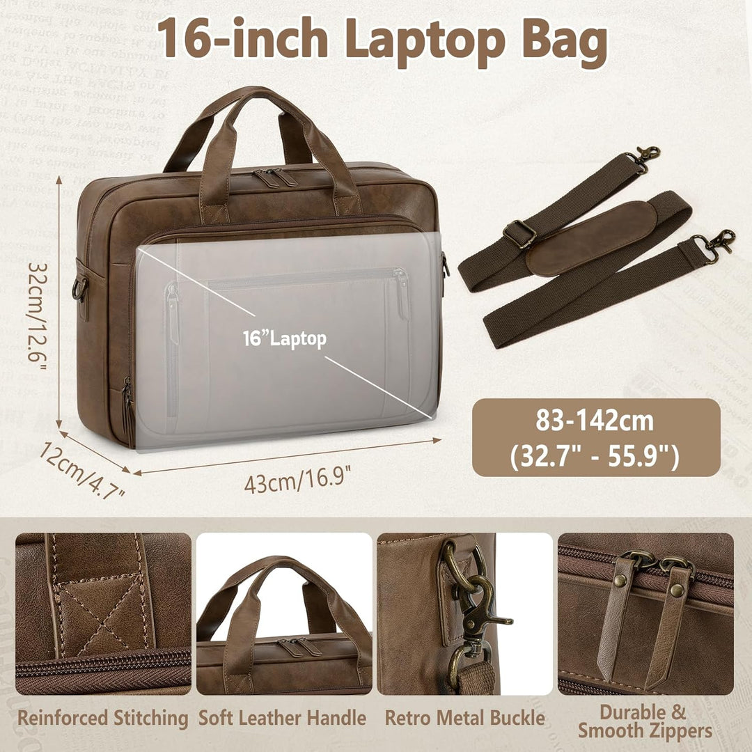 RAINSMORE Aktentasche Herren Vintage, Leder Arbeitstasche, 16 Zoll Laptoptasche Wasserdicht, Busines