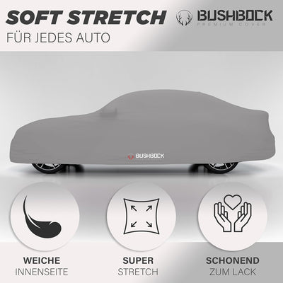 BUSHBOCK® Premium Autoabdeckung Indoor - Satin Schutzhülle Stoff - Abdeckplane Autoplane Autogarage