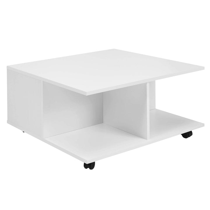 Couchtisch RAPIDO: 70x70x36,5 cm, 2 Schubladen, Rollen, Melaminharzbeschichtung, Weiss/Anthrazit Far