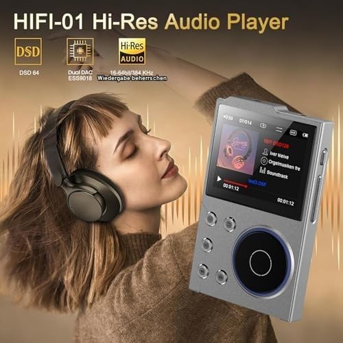 HiFi-MP3-Player mit Bluetooth, Verlustfreier DSD-hochauflösender Digitaler Audio-Musik-Player, Tragb
