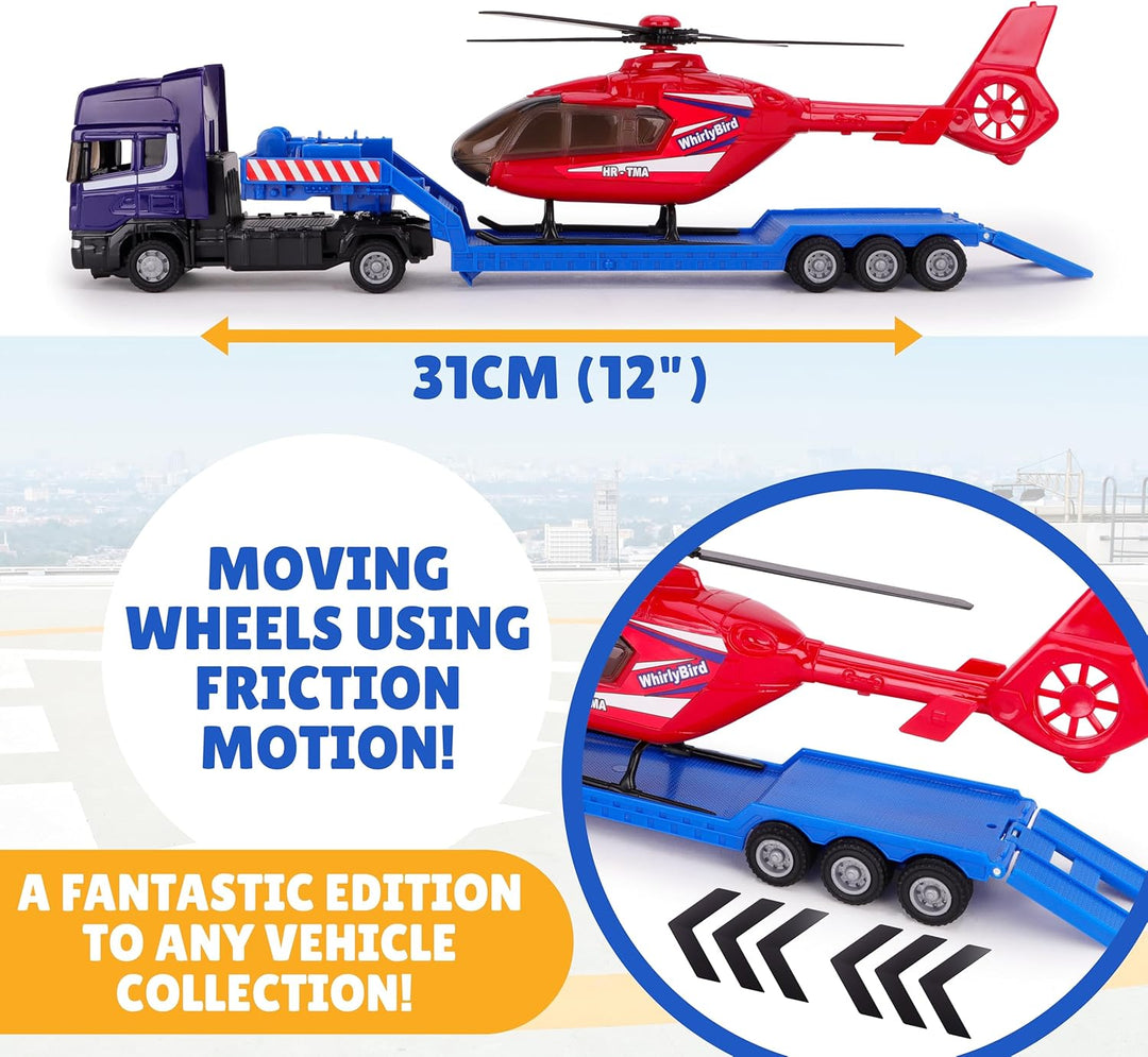 Toyland® Scania Pritschenschlepper mit Hubschrauber - Massstab 1:48 - Freilauf - Transportspielzeugs