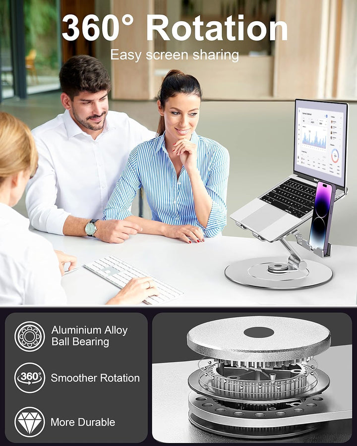 LOXP Verstellbarer Laptop-Ständer aus Aluminium für Schreibtisch, tragbar, um 360 Grad drehbar, höhe