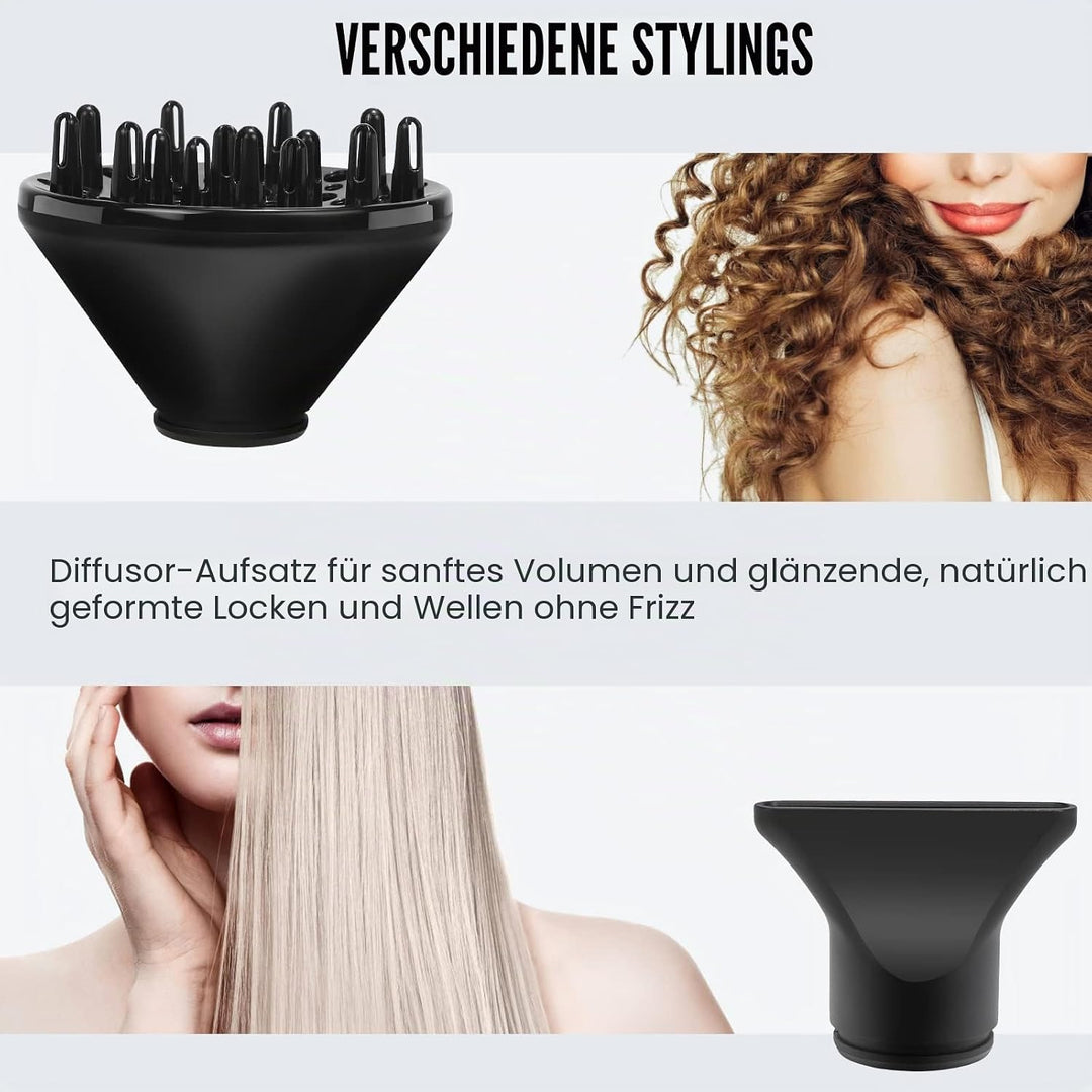 QL Föhn Ionen,Haartrockner mit Halterung und Diffusor,2200W,Wand fön mit AC Bürstenloser Motor für H